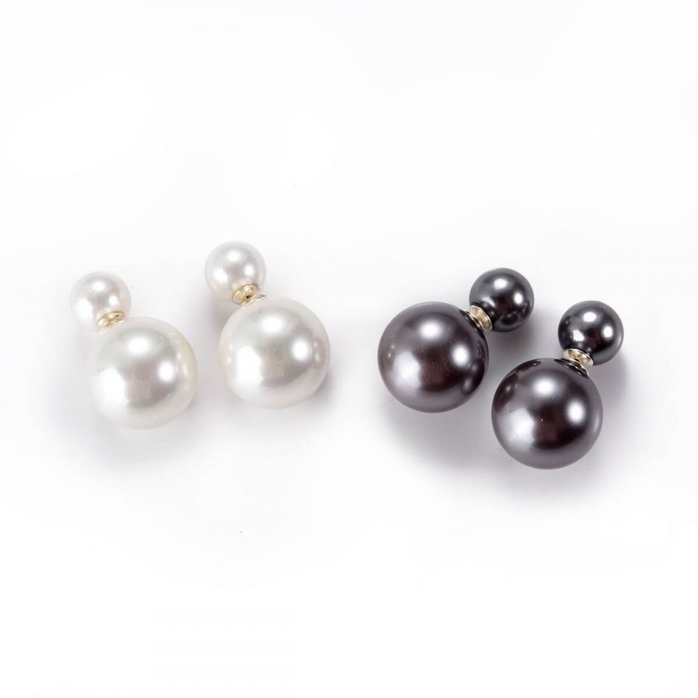 Silver Round Shell Pearl Double Sided Earrings